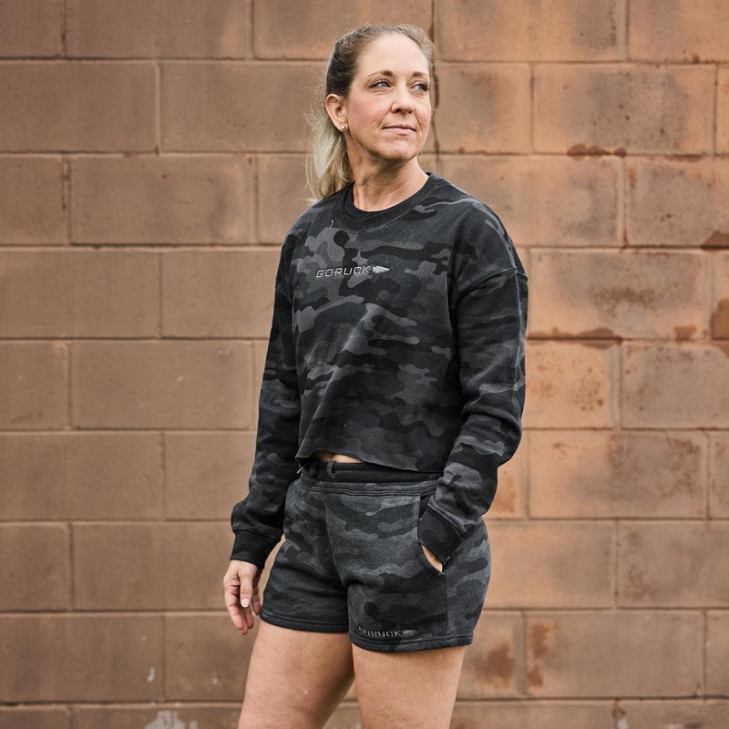 Goruck Sweat Shorts Women Black Camo / Dark Grey | NL-908462-GDM